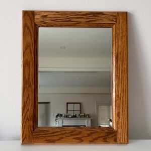 Solid Oak Mirror 14.5 x 18” Farmhouse Cottage Grandma Cabin Vintage